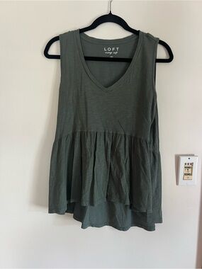 LOFT Olive V-Neck Peplum Tank